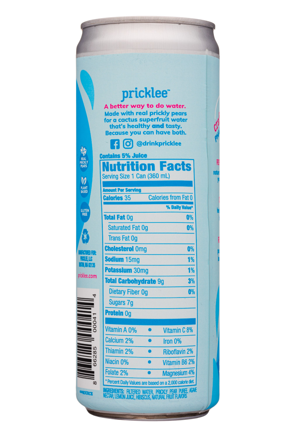  Pricklee: Pricklee-12oz-SuperfruitWater-StrawbHibiscus-Facts