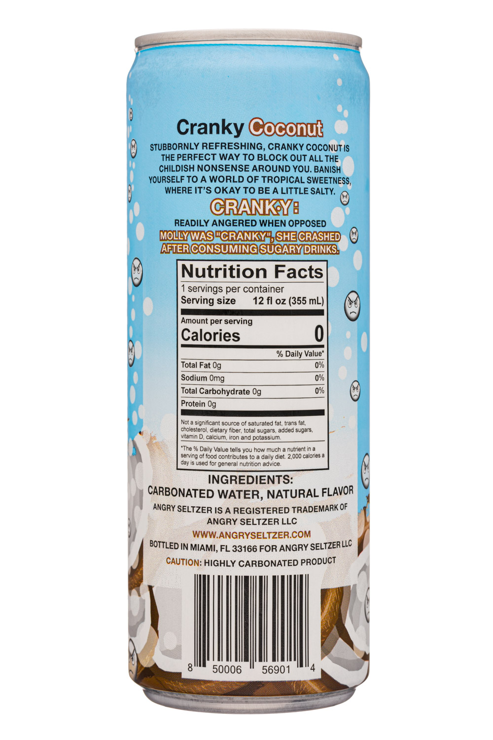 Angry Seltzer: AngrySeltzer-12oz-2020-CrankyCoconut-Facts