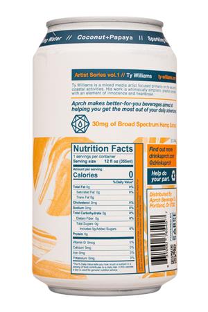 Aprch CBD: Aprch-12oz-2021-CBDSparklingWater-CoconutPapaya-Facts