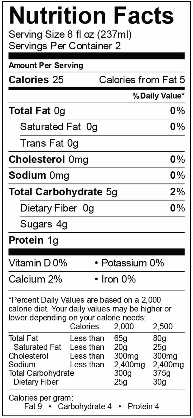 Aqua ViTea Kombucha: PineappleLemonade-NutritionalPanel