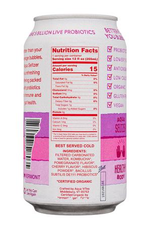 Aqua ViTea Kombucha: AguaVitea-12oz-2022-ProbSeltzer-PomCherry-Facts