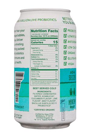Aqua ViTea Kombucha: AguaVitea-12oz-2022-ProbSeltzer-CucumberMint-Facts