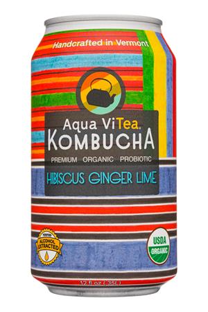 Aqua ViTea Kombucha: AquaVitea-12oz-2020-Kombucha-HibiscusGingerLime-Front