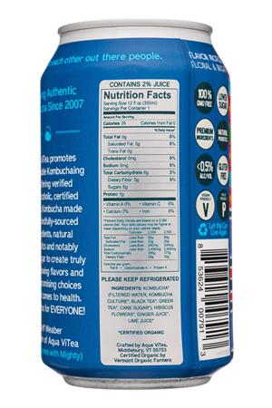 Aqua ViTea Kombucha: AquaVitea-12oz-2020-Kombucha-HibiscusGingerLime-Facts