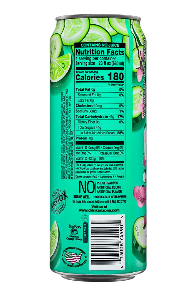 AriZona Iced Tea: Arizona-23oz-GreenTea-CucumberCitrus-Facts