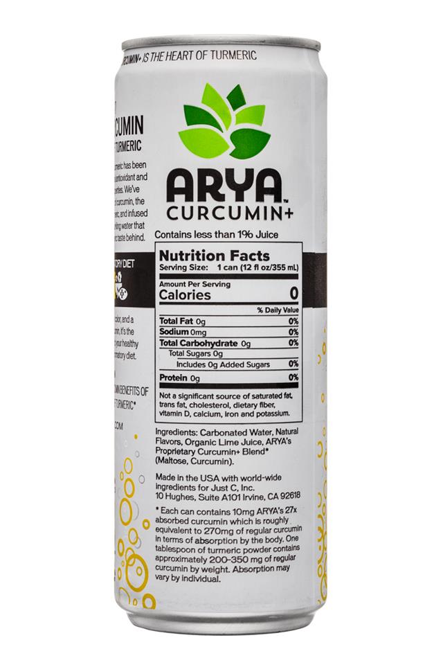 Arya: Arya-HeartOfTurmeric-12oz-SparkleWater-Lime-Facts