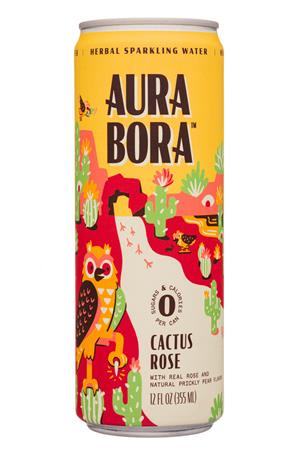 Aura Bora: AuraBora-12oz-2020-HerbalSparklingWater-CactusRose-Front