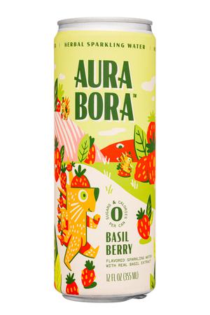 Aura Bora: AuraBora-12oz-2022-HerbSparkWater-BasilBerry-Front