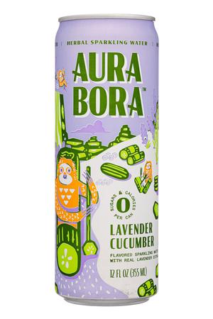 Aura Bora: AuraBora-12oz-2022-HerbSparkWater-LavenderCucumber-Front