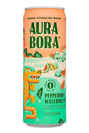 Aura Bora: AuraBora-12oz-2022-HerbSparkWater-PeppWatermelon-Front