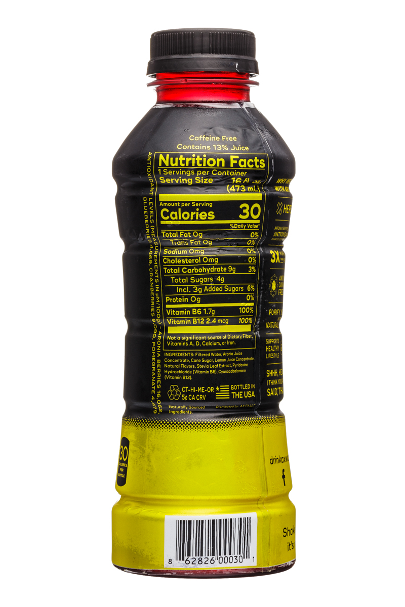 Ax-Water: AxWater-16oz-AroniaBerry-Lemon-Facts