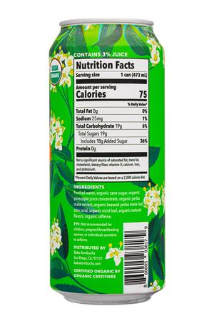 Babe Kombucha: Babe-16oz-2023-YerbaMate-PineMint-Facts