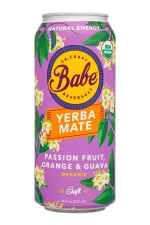 Babe Kombucha: Babe-16oz-2023-YerbaMate-PassionOrangeGuava-Front