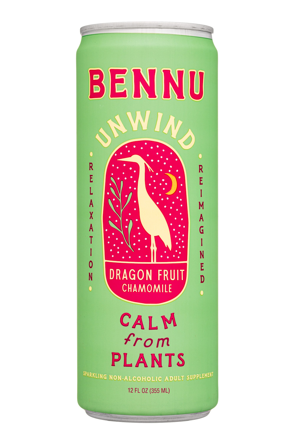 Bennu Bev Co.: Bennu-12oz-2023-Unwind-DragonFruit-Front