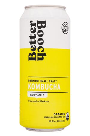 Better Booch Premium Kombucha Tea: BetterBooch-16oz-2021-HappyApple-Front