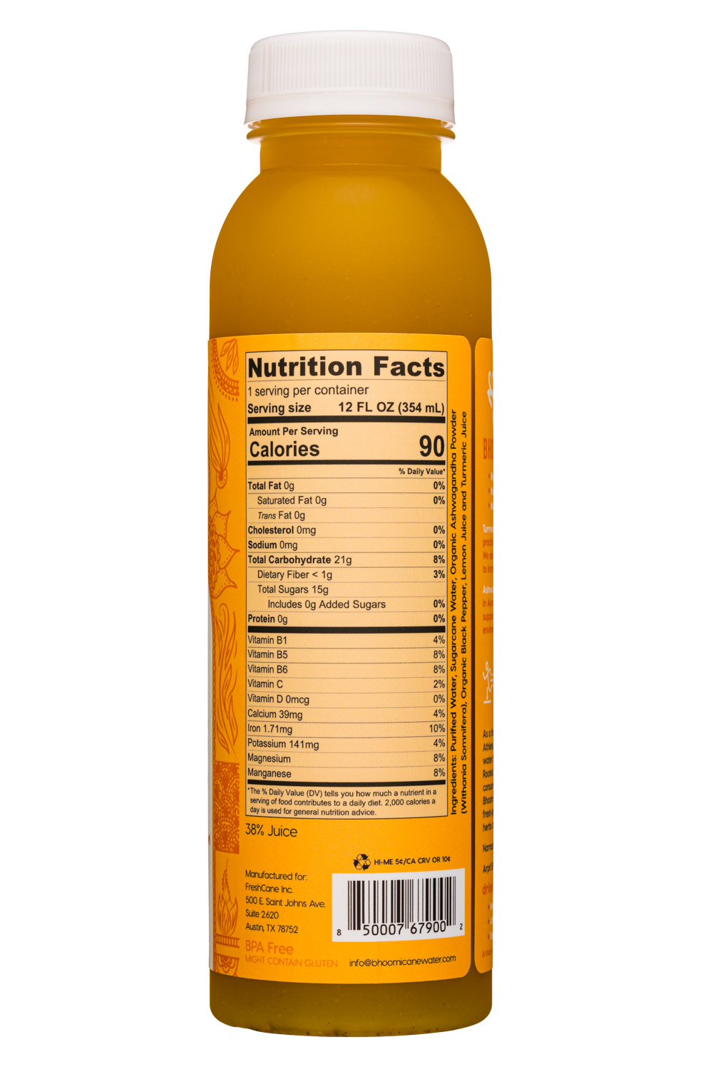 Bhoomi: Bhoomi-12oz-CaneWater-Turmeric-Facts
