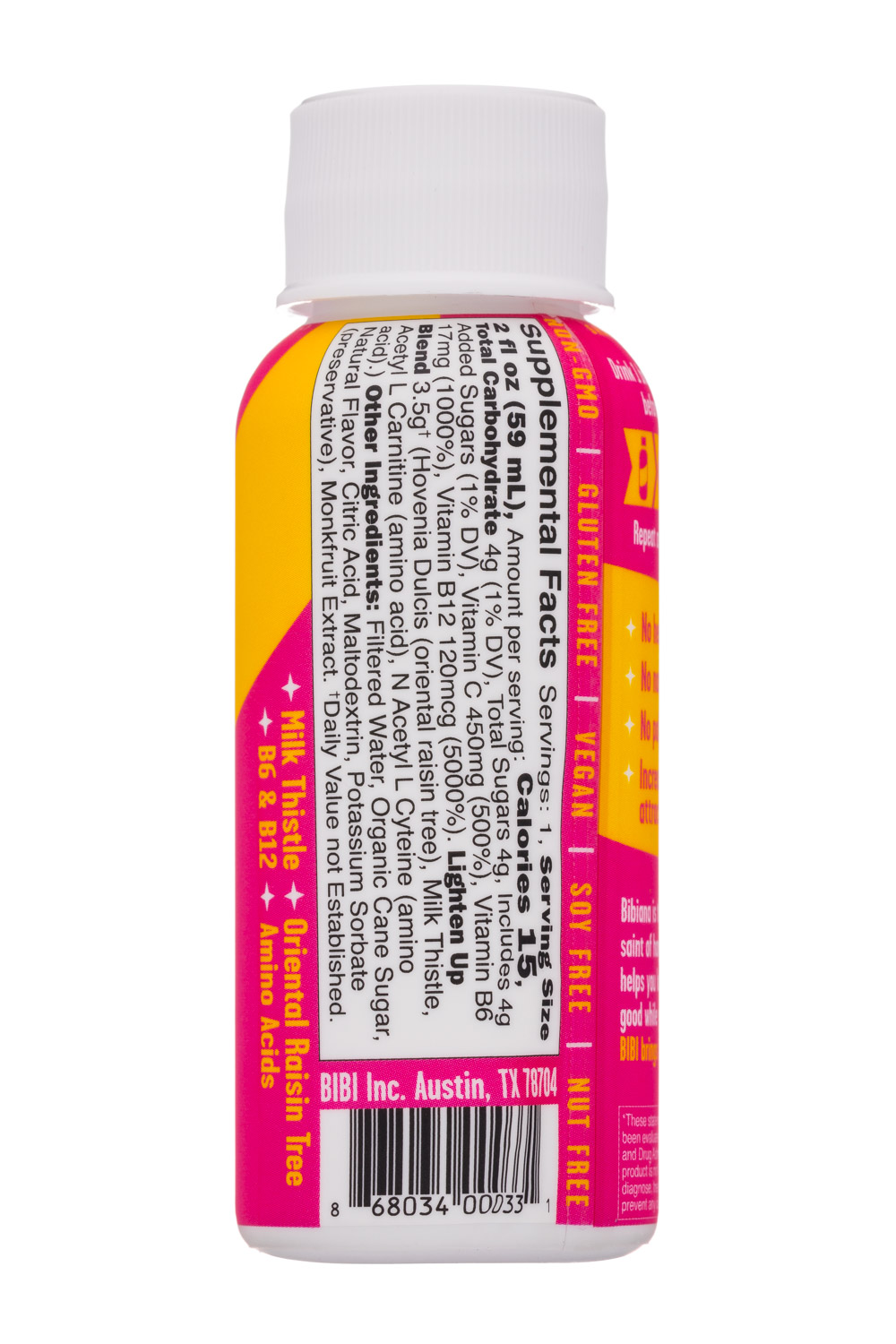 Bibi Beverages: Bibi-2oz-FlushPrevention-LightenUp-StrawbLychee-Facts