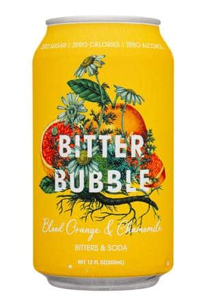 Bitter Bubble: BitterBubble-12oz-2022-BittersSoda-BloodOrangeChamomile-Front