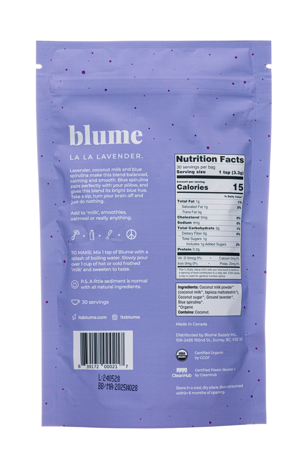 Blume: Blume-100g-2025-SuperfoodLatteBlend-BlueLavender-Facts