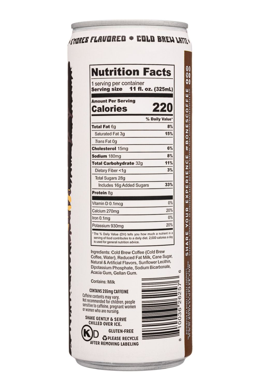 Bones Coffee Company: BonesCoffeeCo-11oz-2024-CBLatte-Smores-Facts