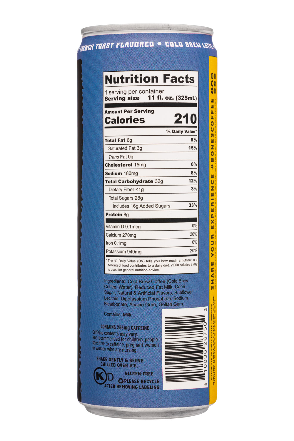 Bones Coffee Company: BonesCoffeeCo-11oz-2024-CBLatte-FrenchToast-Facts