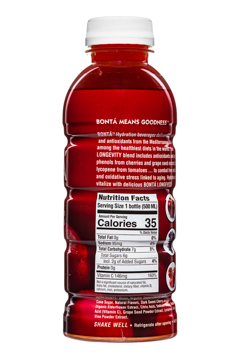 Bonta: BontaHydration-DietNutrients-17oz-Longevity-Cherry-Facts