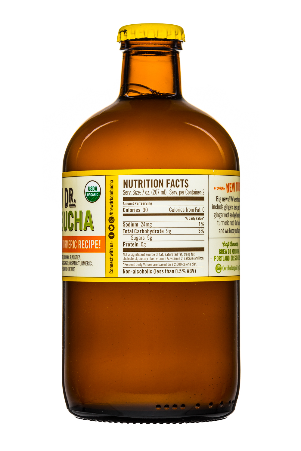 Brew Dr. Kombucha: Townhends-BrewDr-14oz-GingerTurmeric-Facts
