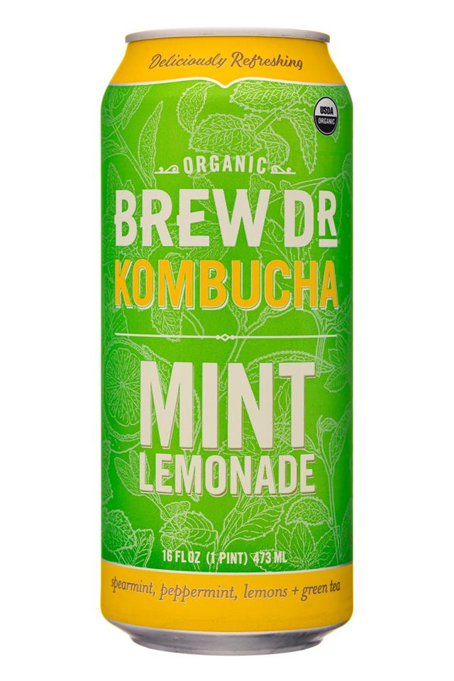 Brew Dr. Kombucha: BrewDr-16oz-Kombucha-MintLemonade-Front