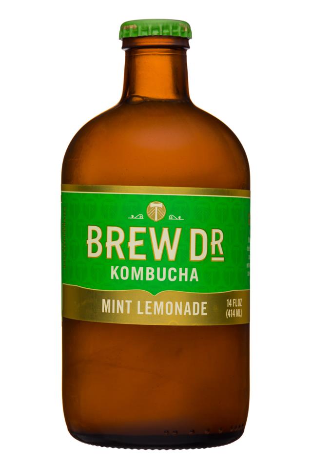 Brew Dr. Kombucha: BrewDr-14oz-Kombucha-BottleV2-MintLemonade-Front