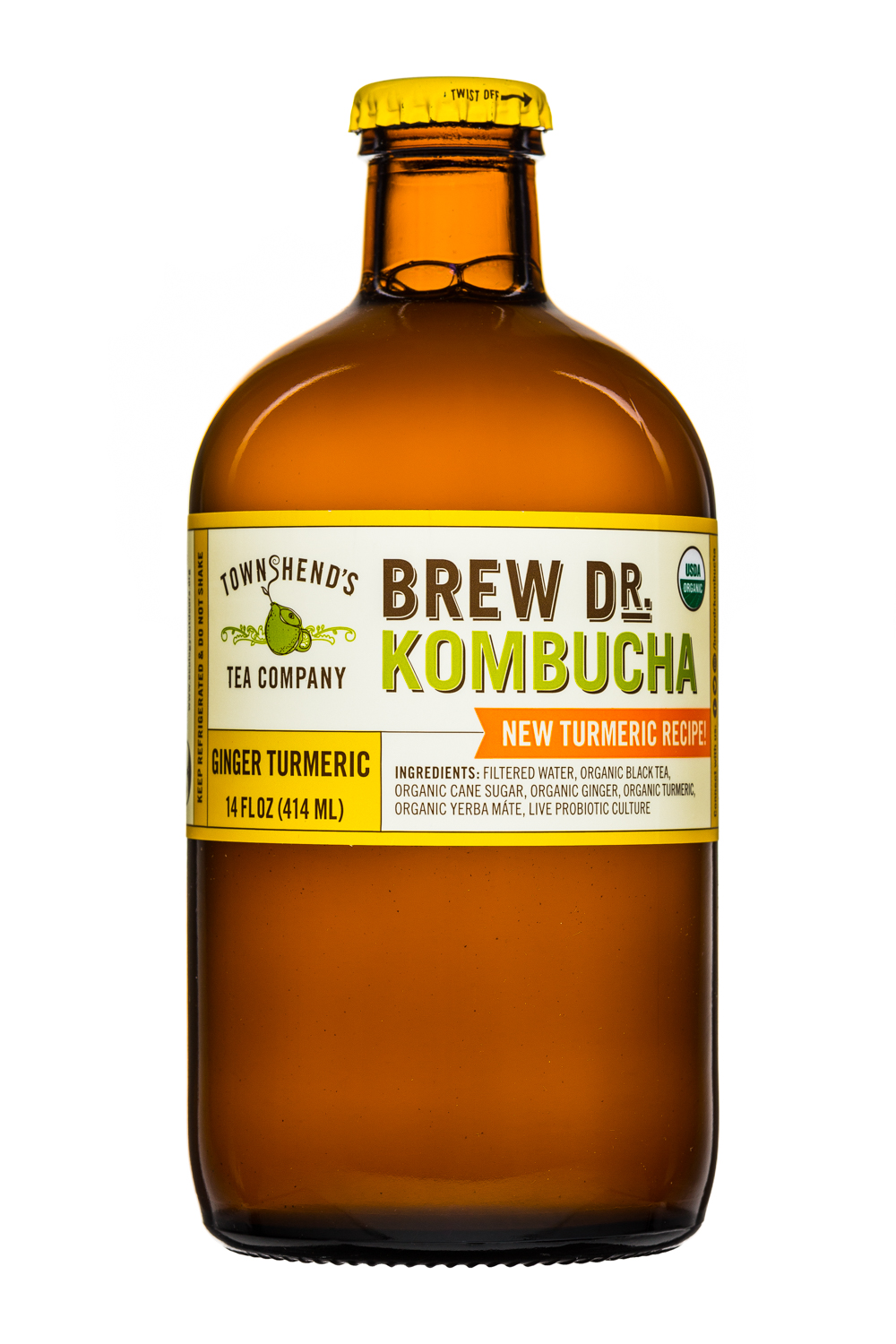 Brew Dr. Kombucha: Townhends-BrewDr-14oz-GingerTurmeric-Front