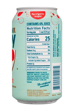 Brew Dr. Kombucha: BrewDr-12oz-2024-Sipjoy-Grapefruit-Facts