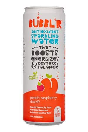 BUBBL'R Antioxidant Sparkling Water: Bubblr-12oz-2025-AntioxidantWater-PeachRaspberryDazzlr-Front