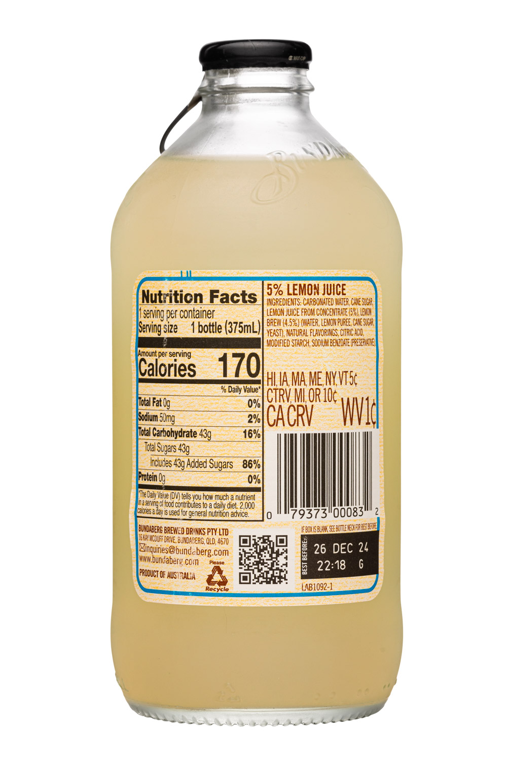 Bundaberg Brewed Drinks: Bundaberg-13oz-2024-SparklingLemonade-Facts