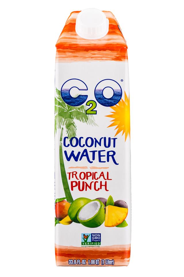 C2O Pure Coconut Water: C2O-CoconutWater-34oz-TropicalPunch-Front
