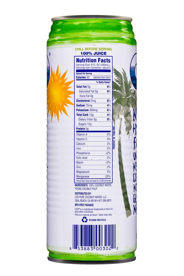 C2O Pure Coconut Water: C20-17oz-CoconutWater-WPulp-Facts