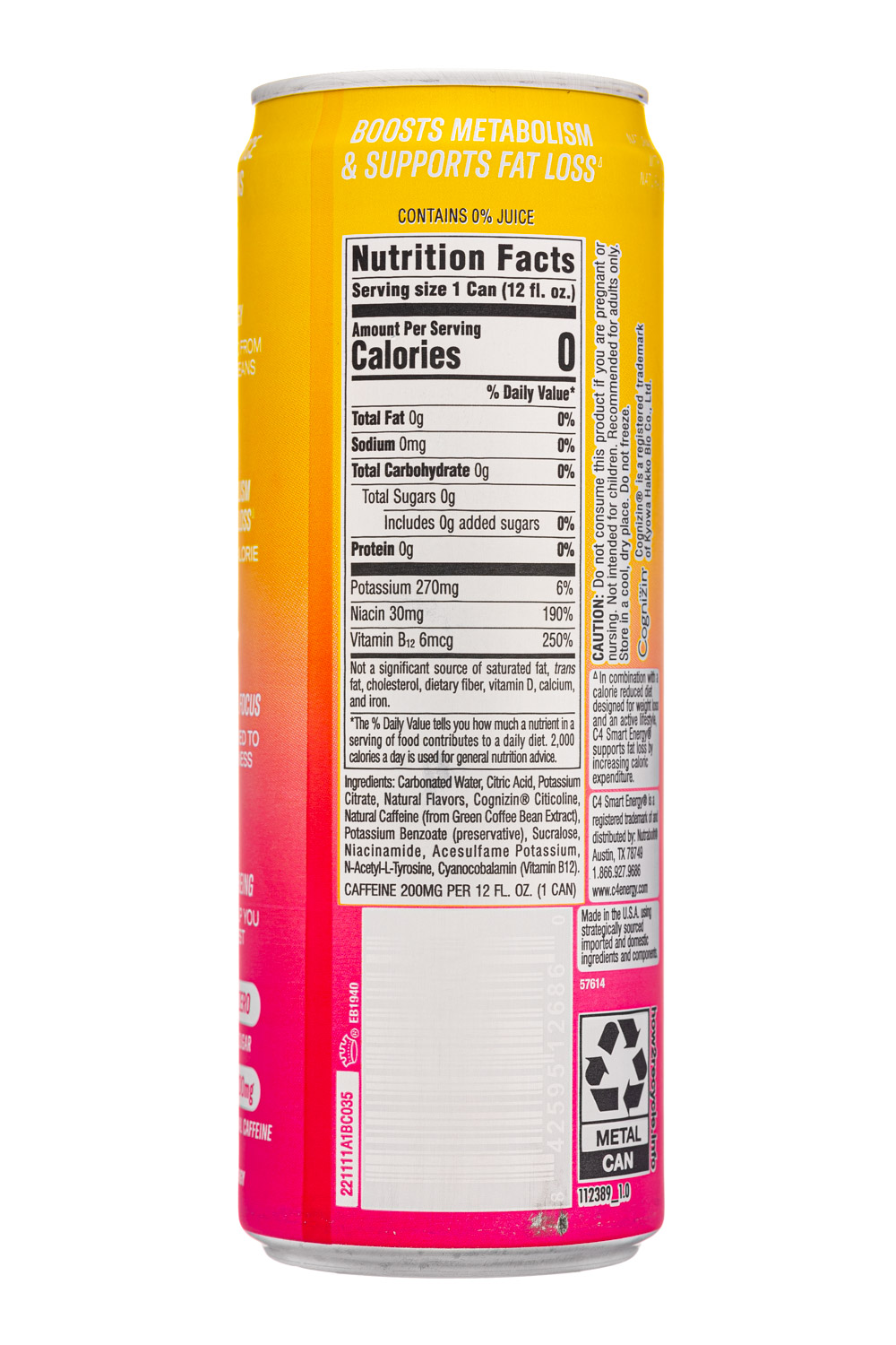 C4 Energy: C4-12oz-2023-0Sugar-Energy-TropicalPassion-Facts