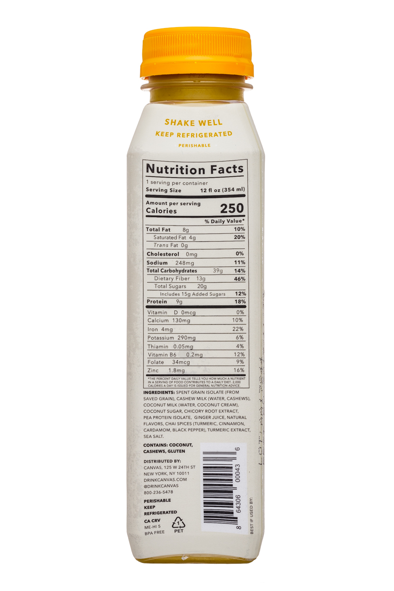 Canvas Barley Milk: Canvas-12oz-BarleyMilk-TurmericChai-Facts