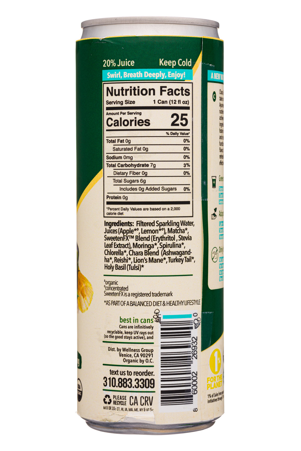 Chara Organic: CharaOrganic-12oz-WellnessShot-MatchaMultigreens-Facts