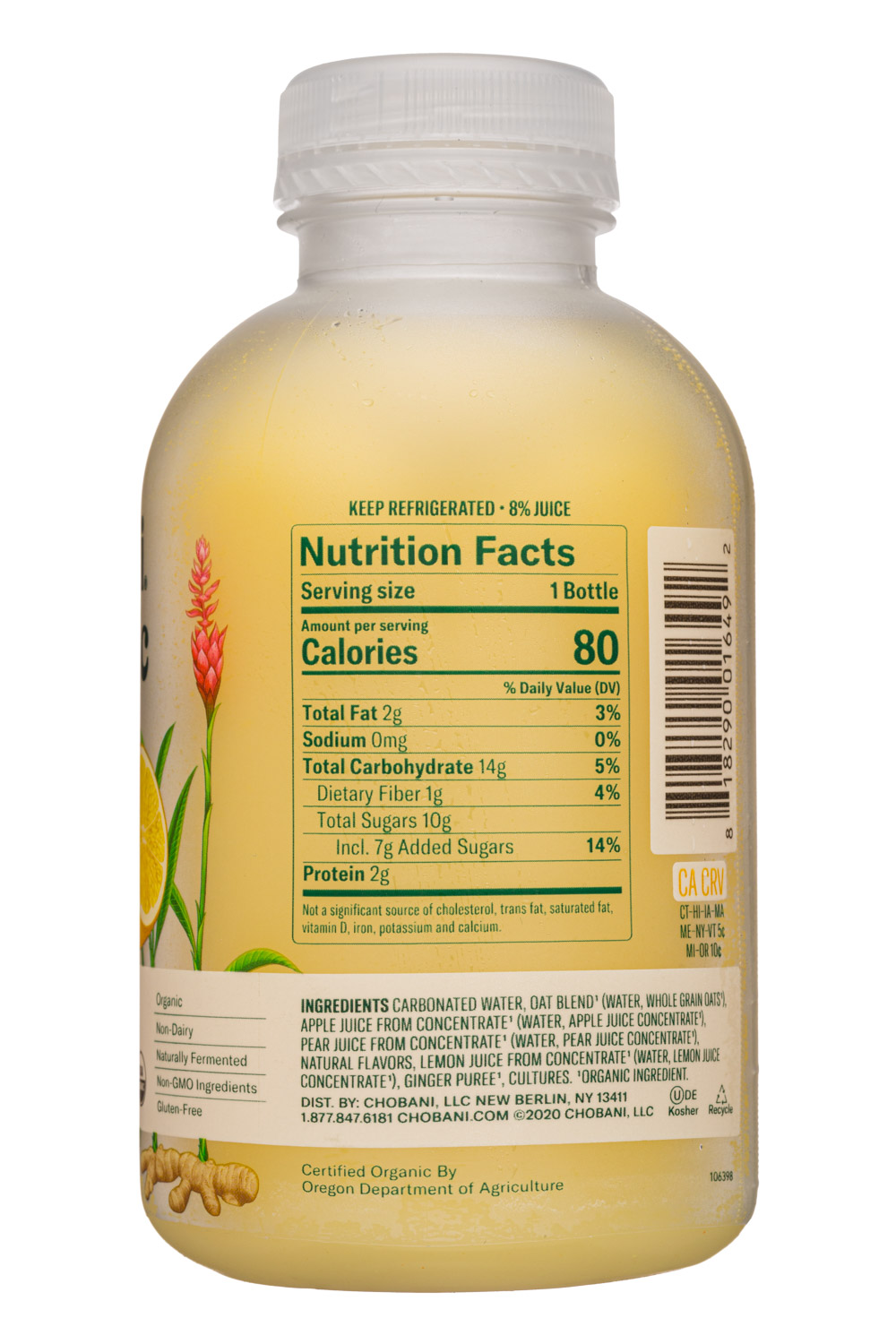 Chobani: Chobani-14oz-2020-ProbioticDrink-LemonGinger-Facts