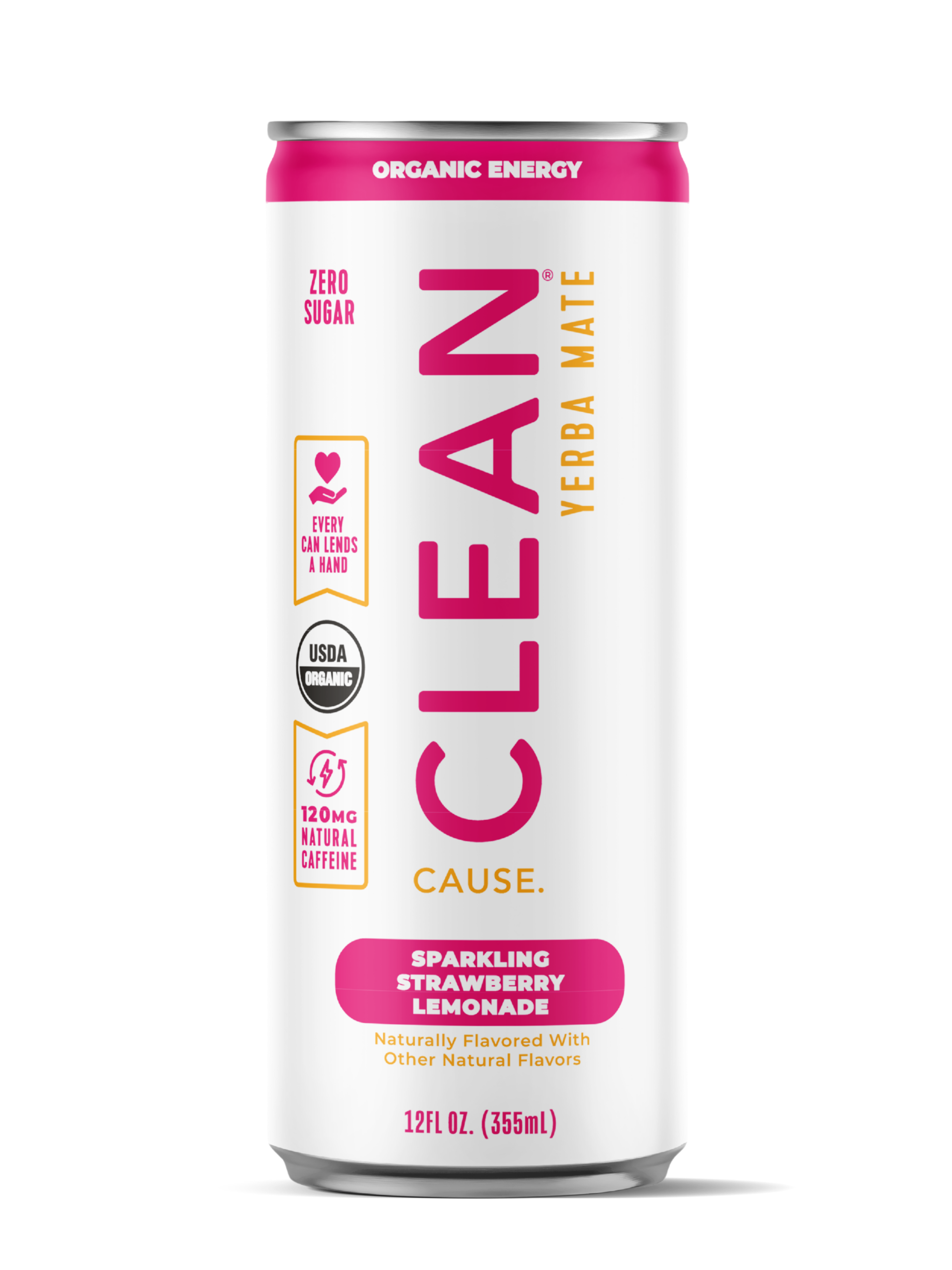Clean Cause: Photo of 12oz Strawberry Lemonade Zero Calorie Sparkling Organic Yerba Mate - Clean Cause (uploaded by company)
