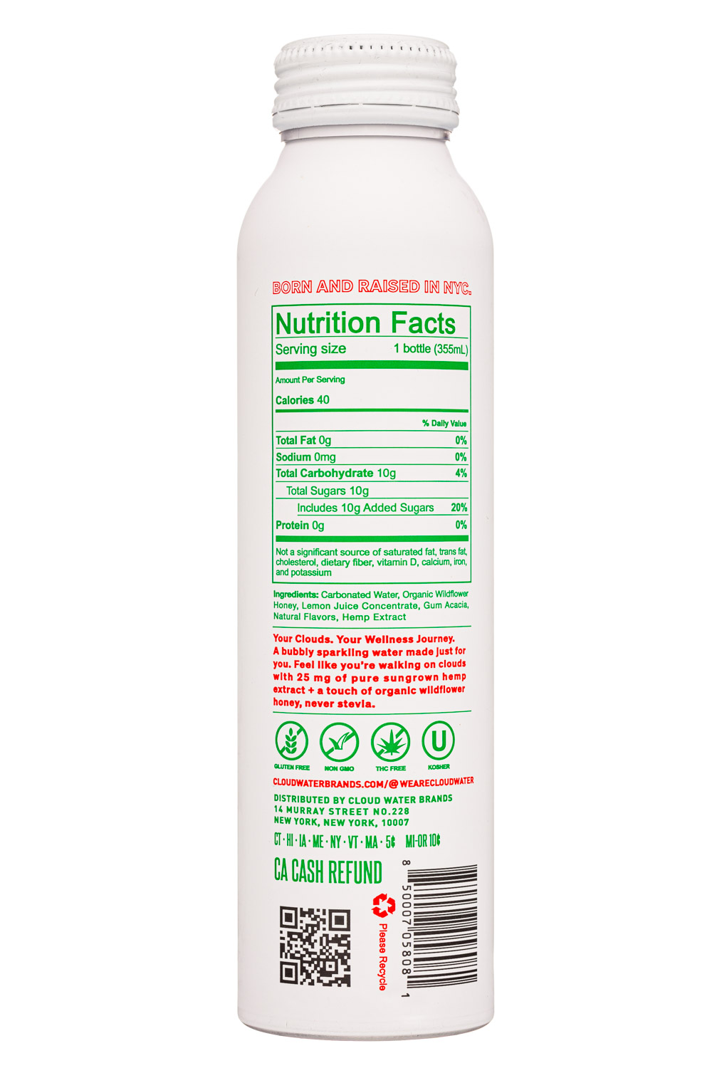 Cloud Water CBD: CloudWater-12oz-2022-SparklingHemp-WatermelonGinger-Facts