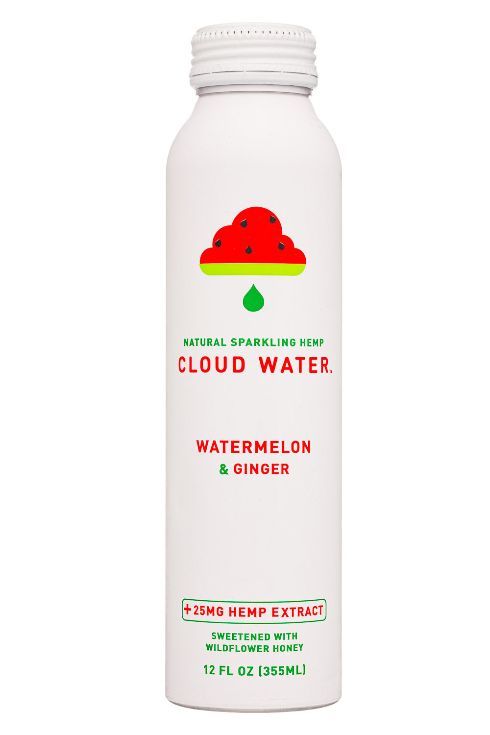 Cloud Water CBD: CloudWater-12oz-2022-SparklingHemp-WatermelonGinger-Front