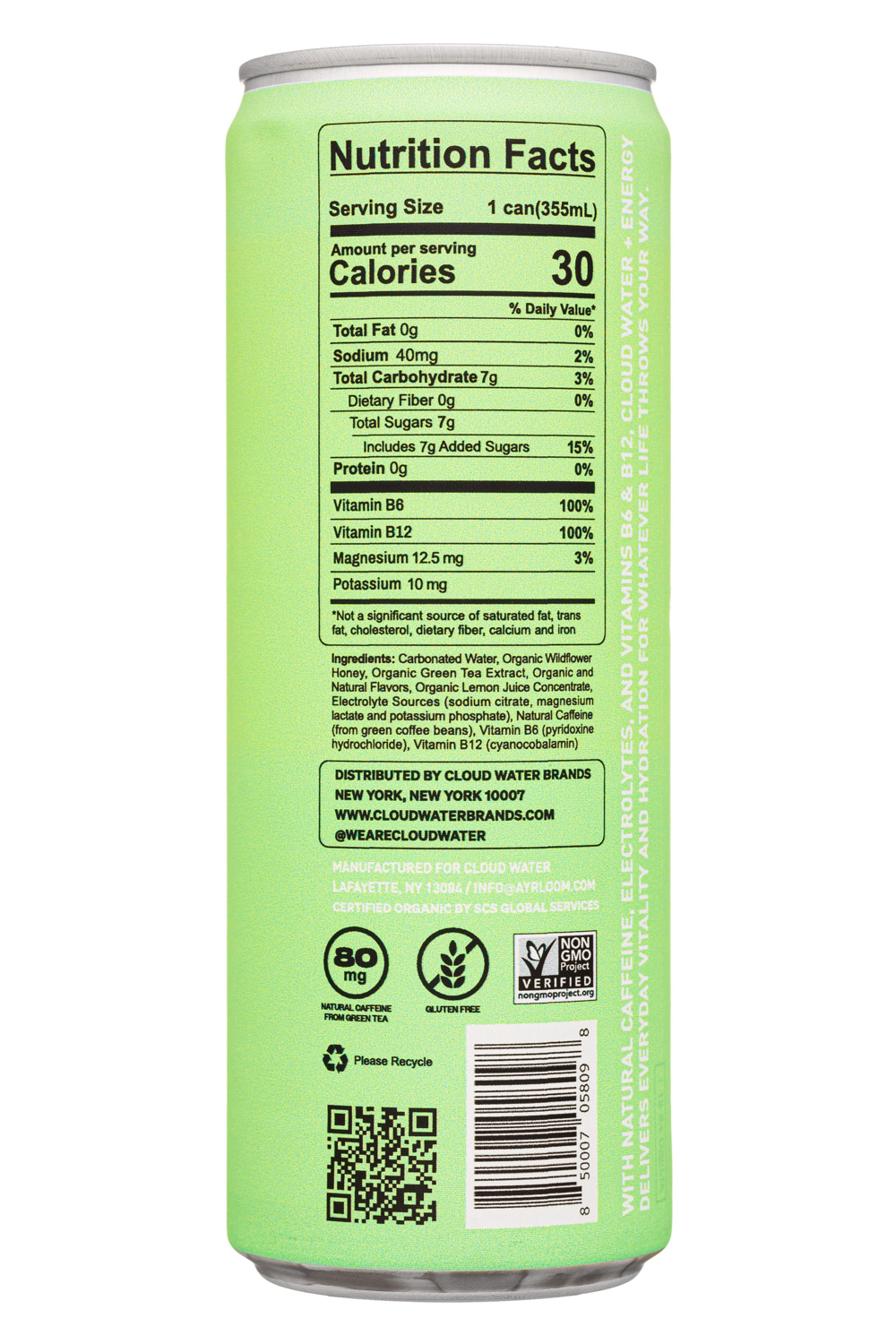Cloud Water CBD: CloudWater-12oz-2023-PeachMangoGreenTea-Energy-Facts