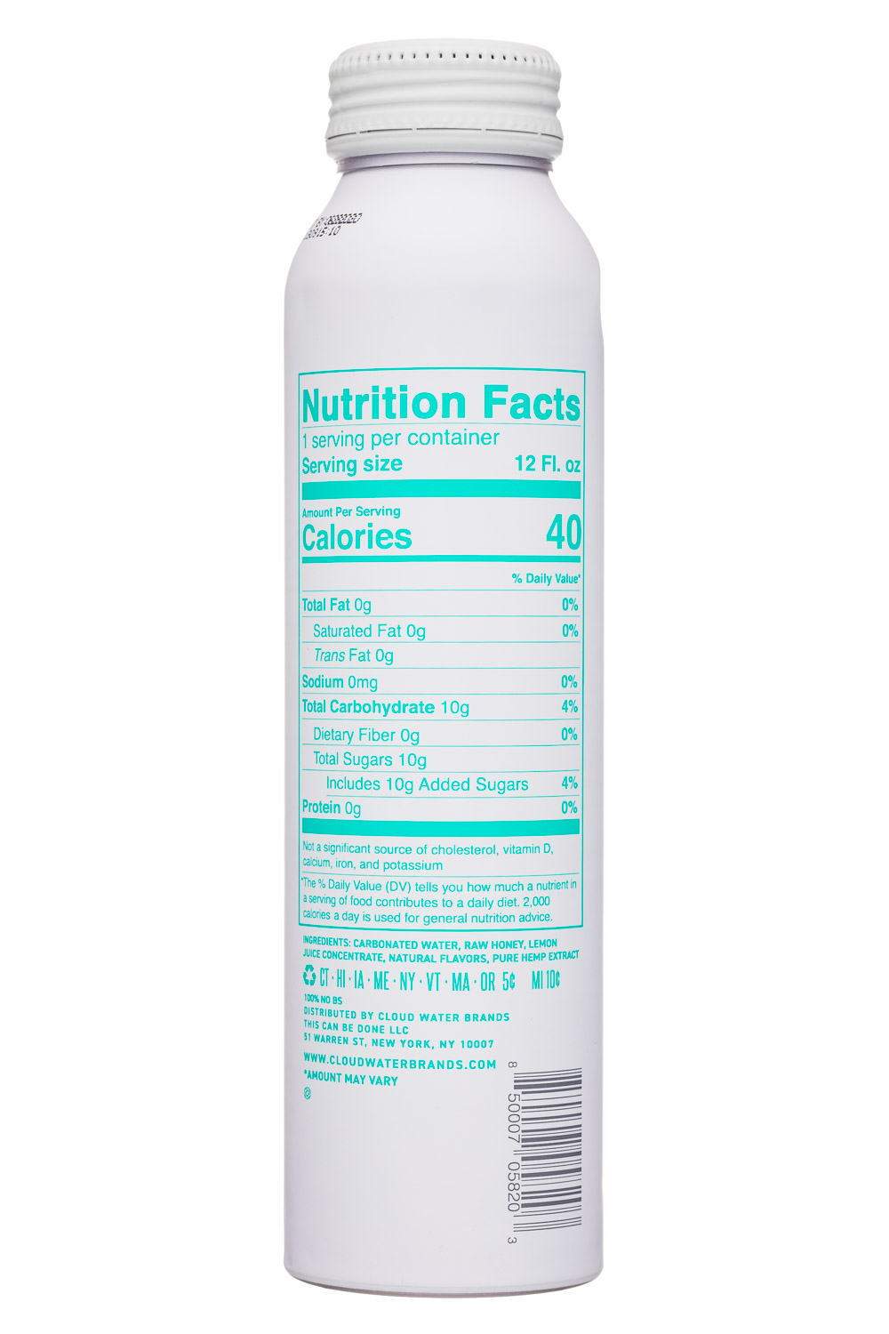 Cloud Water CBD: CloudWater-12oz-SparklingHemp-BlackberryLemonRosemary-Facts