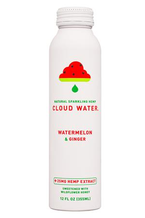 Cloud Water CBD: CloudWater-12oz-2022-SparklingHemp-WatermelonGinger-Front