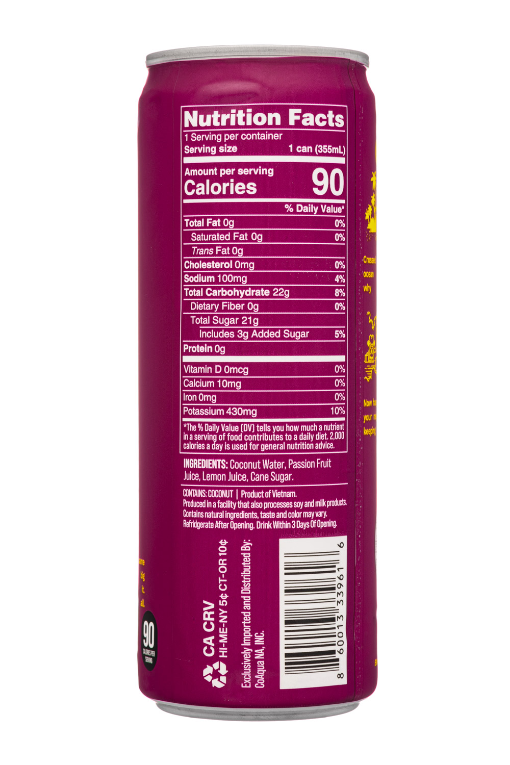 CoAqua: Coaqua-2025-12oz-CoconutWater-LemonyPassion-Facts