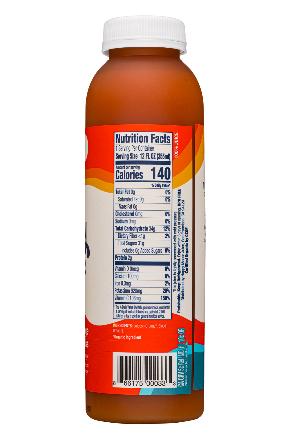 Happy Moose Juice: HappyMoose-12oz-2021-CPJuice-BloodOrangeBliss-Facts