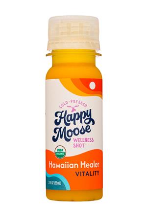 Happy Moose Juice: HappyMoose-2oz-2021-WellnessShot-HawaiianHealer-Front
