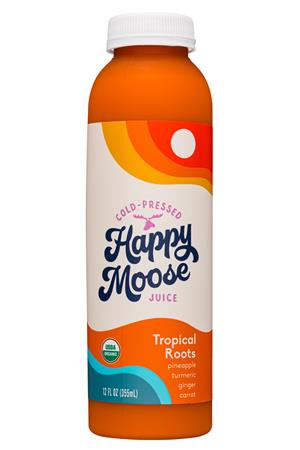 Happy Moose Juice: HappyMoose-12oz-2021-CPJuice-TropicalRoots-Front