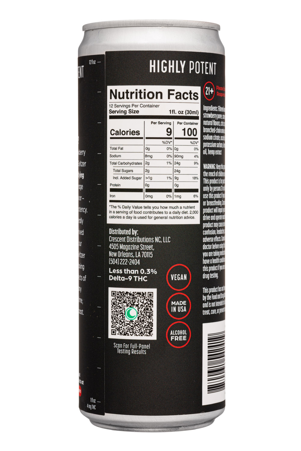 Crescent 9 THC Seltzer: Crescent9-12oz-2024-THCSeltzer-StrawbLemonade-Facts